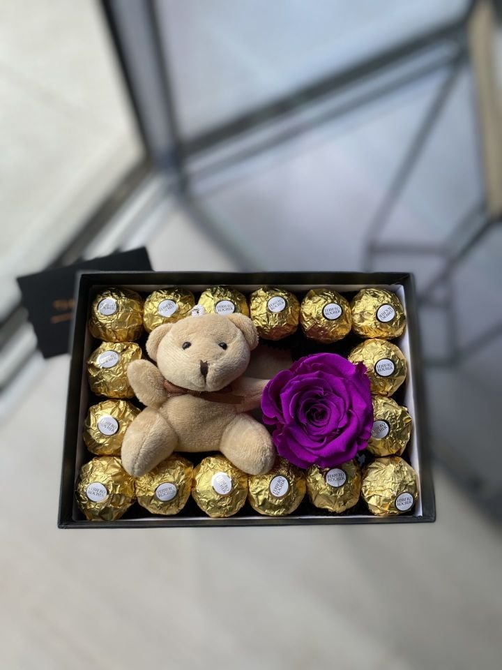 Solmayan Gül Mini Tasarım Kutu - Fuşya
