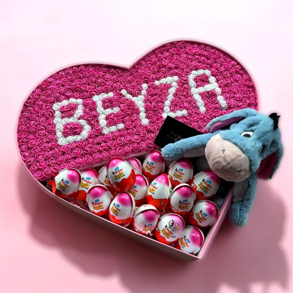 Eeyore Peluş & Kinder Kalp İsim Tasarım Kutu