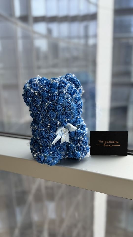 Navy Blue Teddy Rose Bear