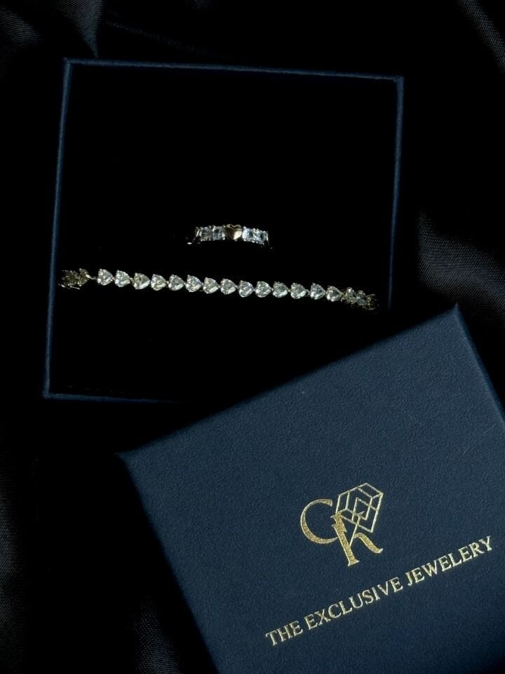 Gold Kalp Taş Bileklik & Yüzük Set